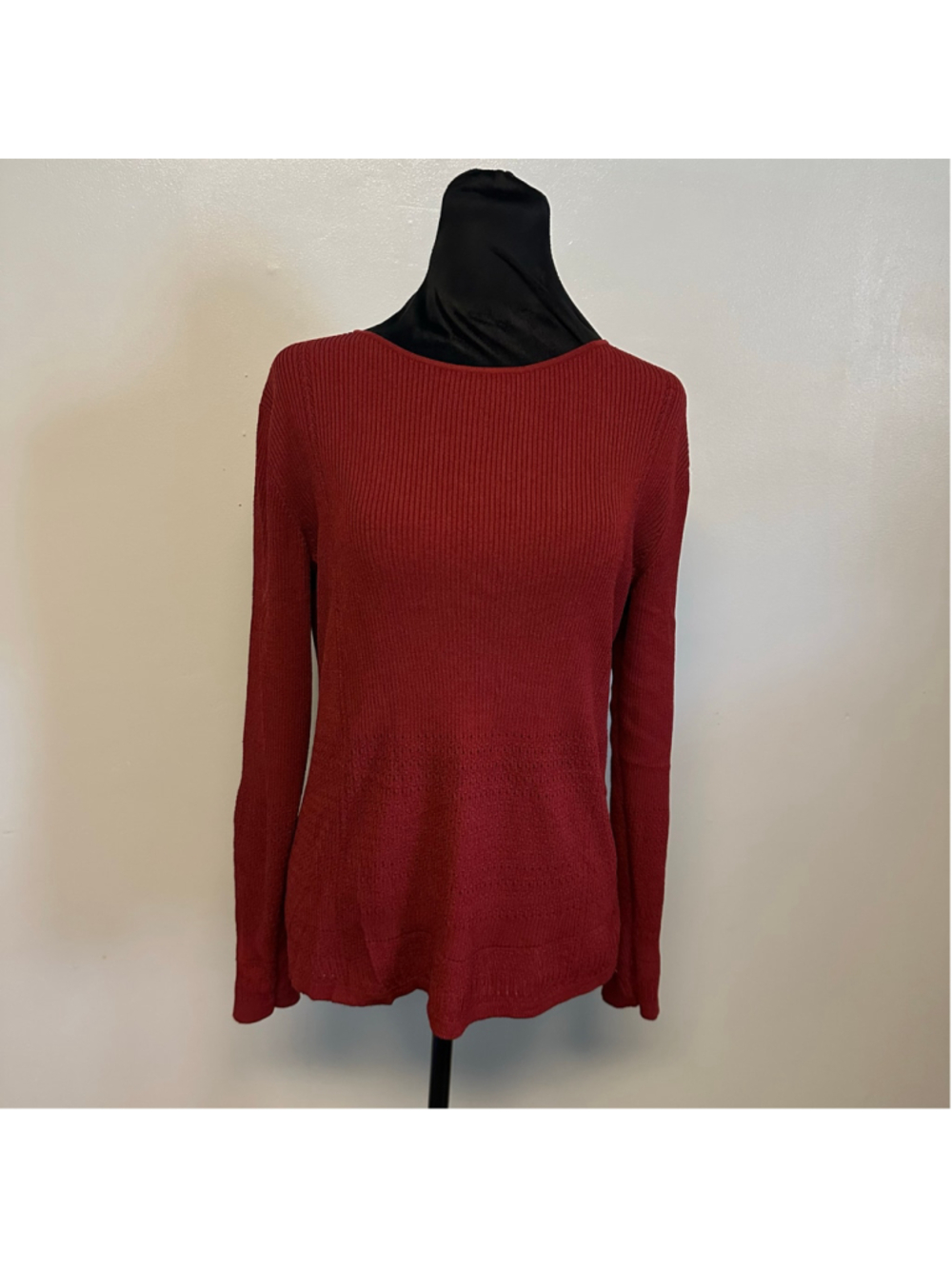 Vintage Talbots Red Ribbed Knit Long Sleeve Sweater Size Medium